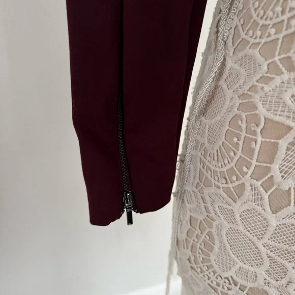 a. moss Maroon Leather Mesh Embroidered Top M - Picture 3 of 7